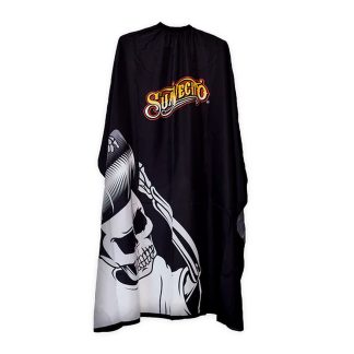 Capa de barbería Calavera, vista frontal sobre fondo blanco, Suavecito