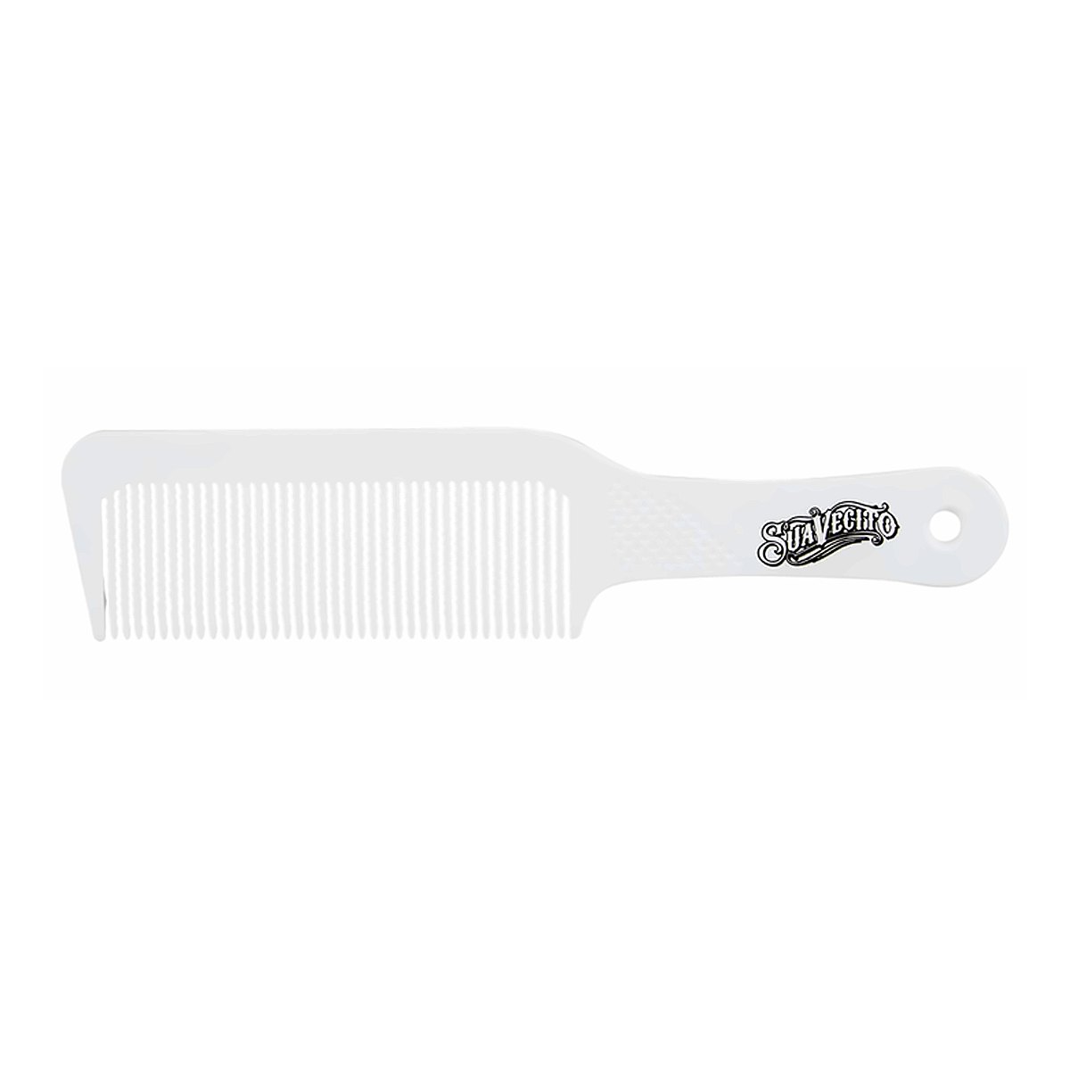 Peine clipper blanco, vista frontal sobre fondo blanco, Suavecito