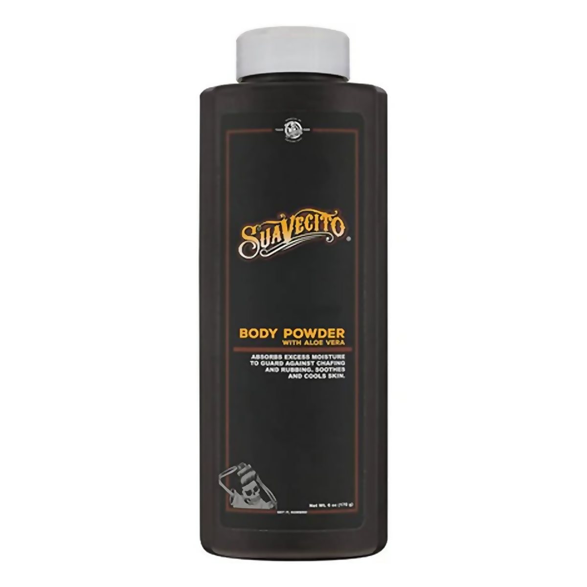 Talco corporal Body Powder, envase vista frontal sobre fondo blanco, Suavecito