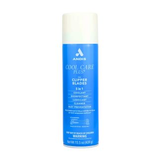 Spray Andis Cool Care 5 en 1 (439 g), vista frontal con tapa, sobre fondo blanco
