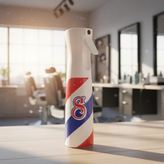 Botella spray de niebla fina Barber Pole, vista frontal lifestyle, Suavecito